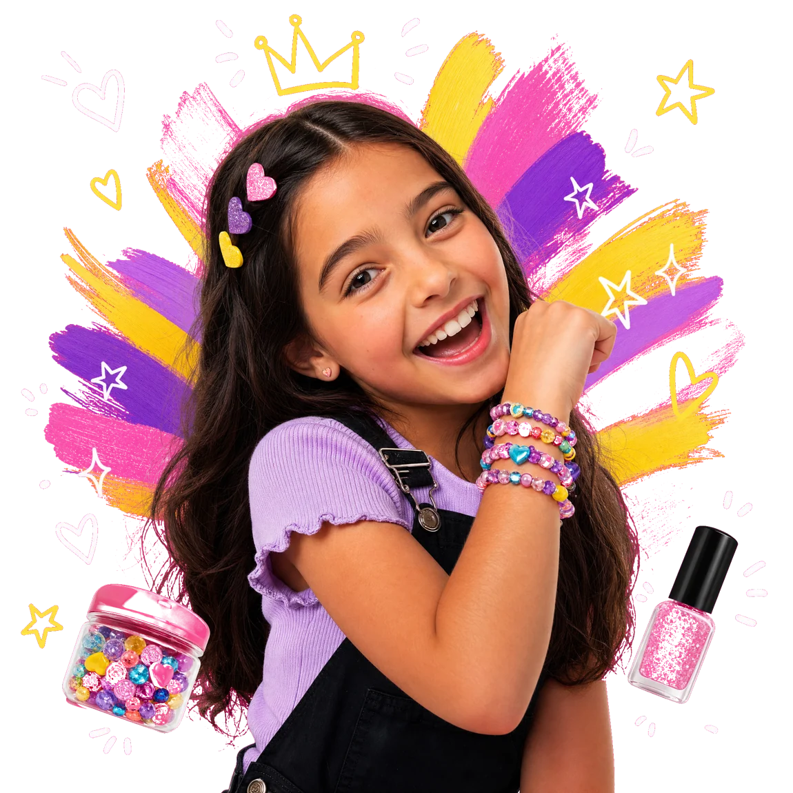 A Be Bold girl showing off the colourful jewellery and accessories she made